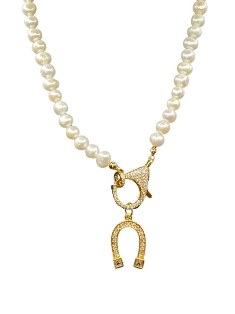 Horseshoe Charm & Pearl Necklace - Alden+Rose LLC 