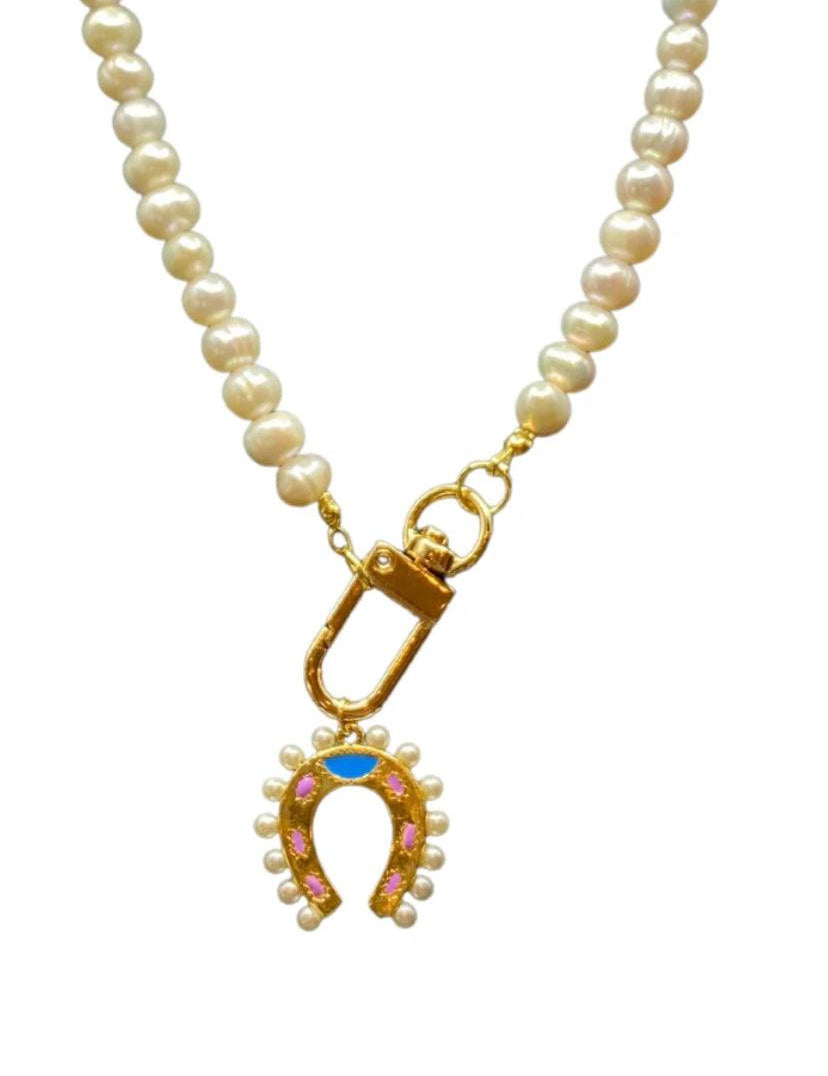 Horseshoe Pink & Blue Charm Necklace - Alden+Rose LLC 