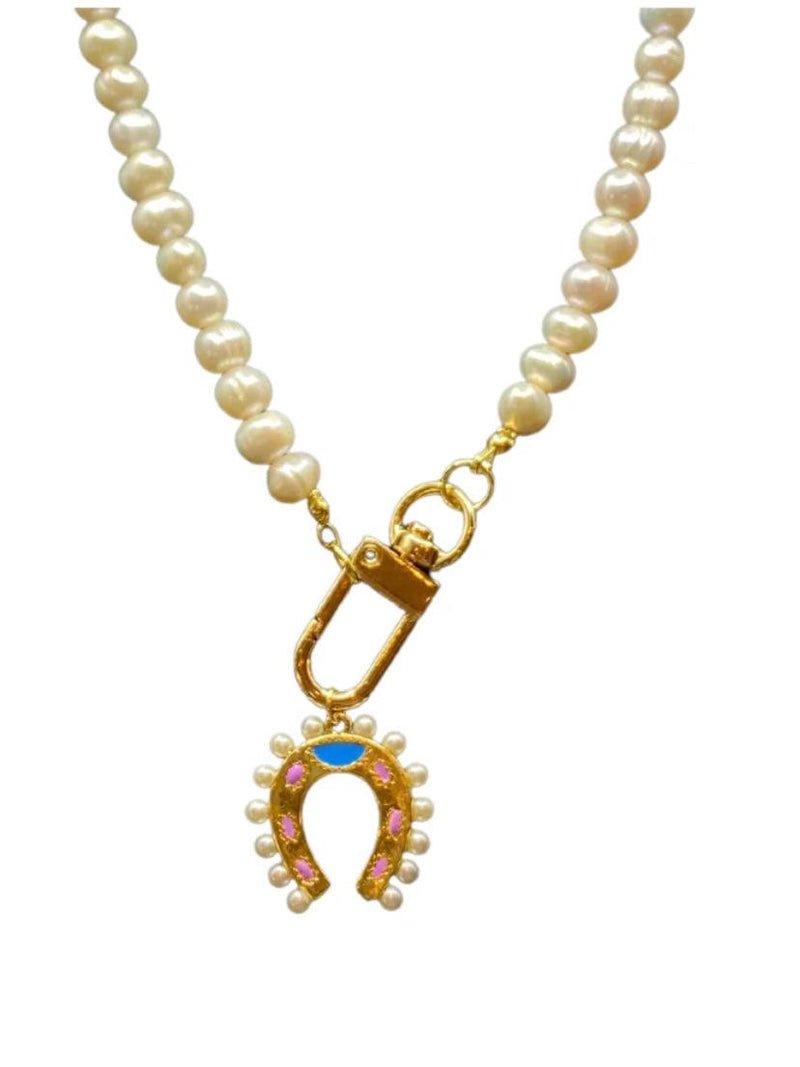 Horseshoe Pink & Blue Charm Necklace