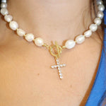 Bezel Cross Necklace With Pearls - Alden+Rose LLC 